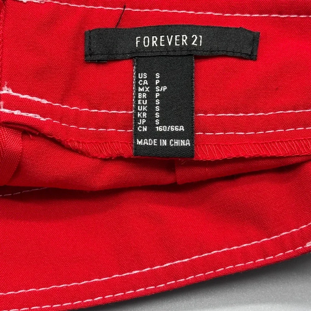 Forever 21 Womens Red Contrast Stitch Belted Mini Skirt Size Small D-Ring Buckle - Picture 3 of 5